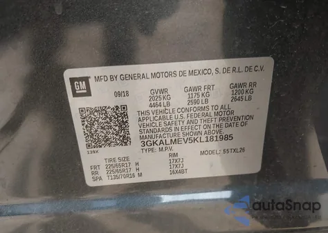 2019 GMC Terrain Sle из США, поврежденный, VIN 3GKALMEV5KL181985